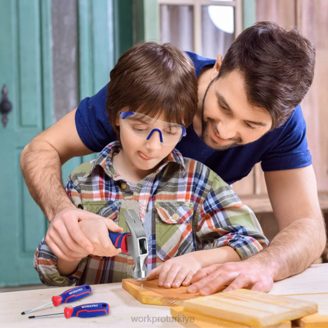 alet WORKPRO Alet çantasıyla birlikte 9 adet çocuk genç alet seti pembe mavi LJR6253