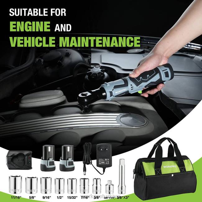alet WORKPRO akülü elektrikli cırcır anahtarı, 12v 40 ft-lbs elektrikli cırcır anahtarı 9 adet set kullanışlı LJR6227