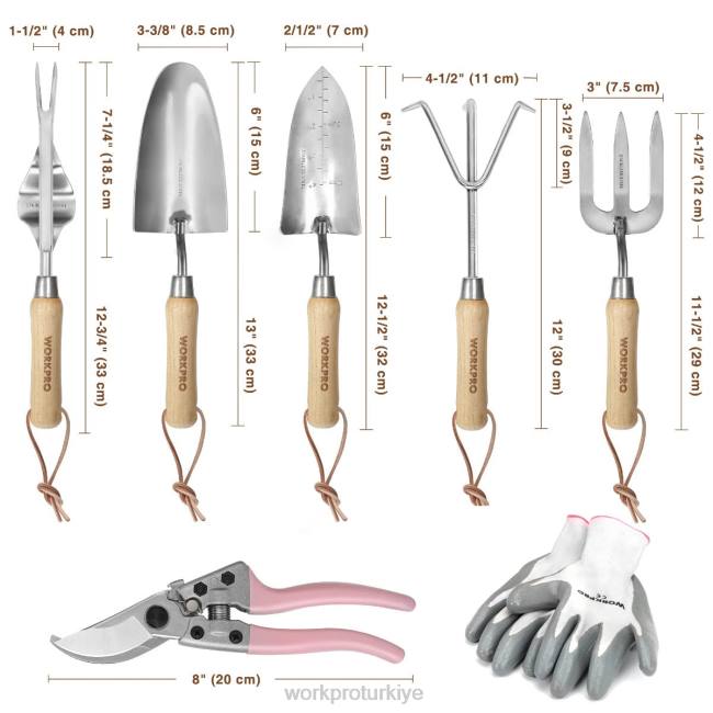 alet WORKPRO bahçe aletleri 7 parçalı set, paslanmaz çelik ağır hizmet tipi bahçe aletleri pembe LJR6252