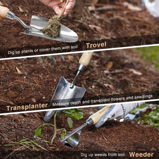 alet WORKPRO bahçe aletleri 7 parçalı set, paslanmaz çelik ağır hizmet tipi bahçe aletleri pembe LJR6252