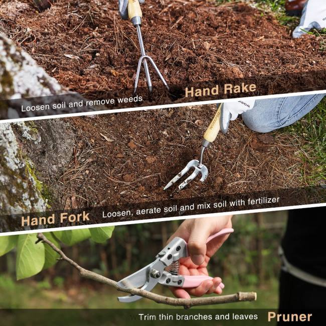 alet WORKPRO bahçe aletleri 7 parçalı set, paslanmaz çelik ağır hizmet tipi bahçe aletleri pembe LJR6252