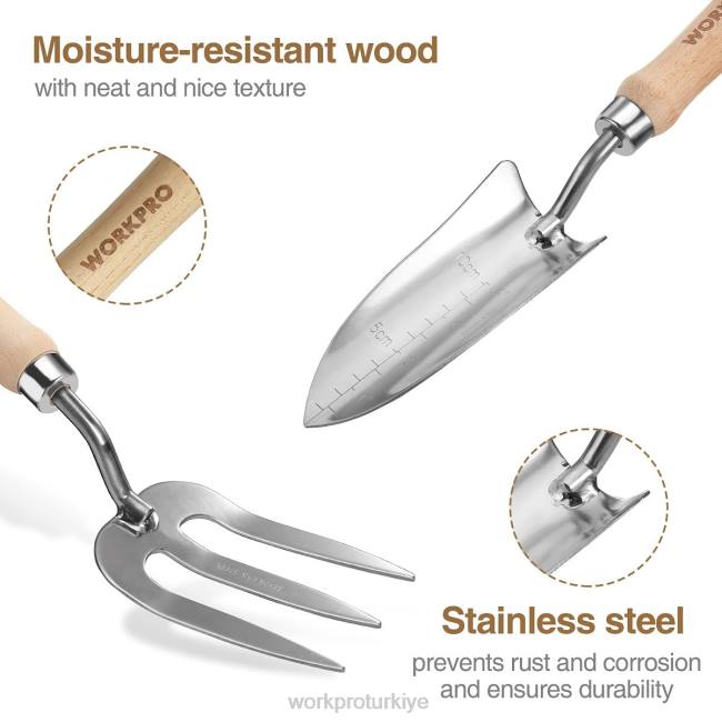 alet WORKPRO bahçe aletleri 7 parçalı set, paslanmaz çelik ağır hizmet tipi bahçe aletleri pembe LJR6252