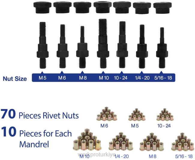 alet WORKPRO perçin somunu aracı 70 adet perçin somunları ve taşıma çantası dişli el nutert araç kiti yardımsever LJR6309